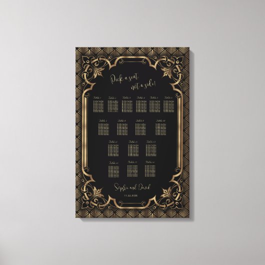 Glam Gold Black Wedding Chart Leinwanddruck (Vorderseite)