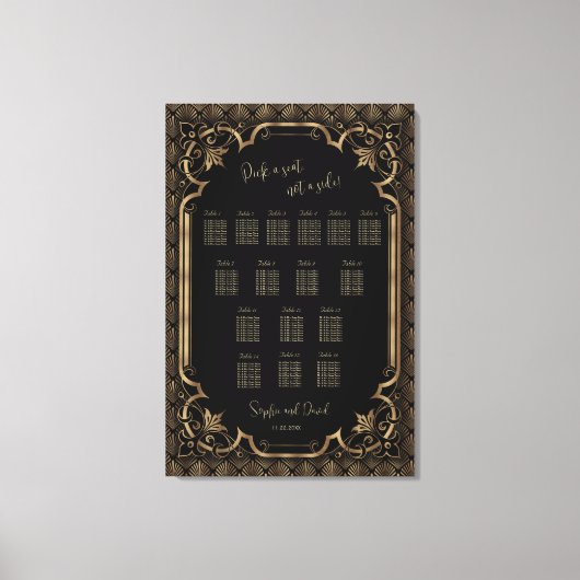 Glam Gold Black Wedding Chart Leinwanddruck (Vorderseite)
