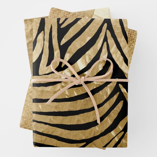 Glam Gold Black Zebra Animal Glitzy Sparkle Geschenkpapier Set (Beispiel)