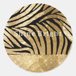 Glam Gold Black Zebra Animal Glitzy Sparkle Runder Aufkleber