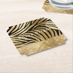 Glam Gold Black Zebra Animal Glitzy Sparkle Untersetzer