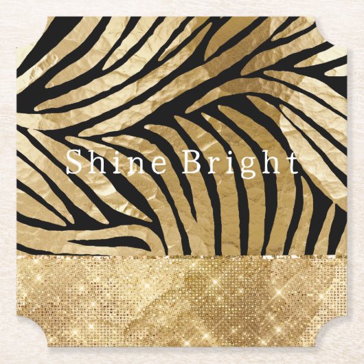 Glam Gold Black Zebra Animal Glitzy Sparkle Untersetzer (Vorderseite)