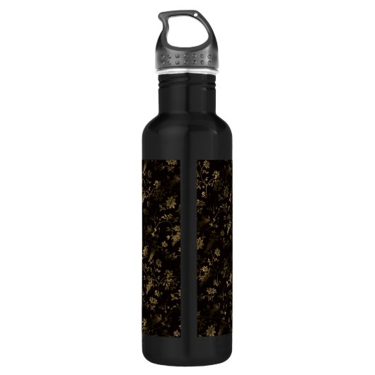 Glam Gold Blätter Muster braun Edelstahlflasche (Rückseite)
