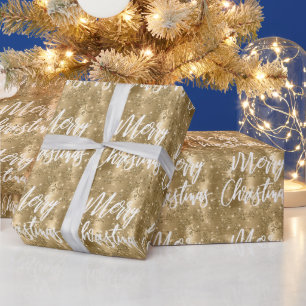 Glam Gold Blumen Glitter Frohe Weihnachten Schrift Geschenkpapier
