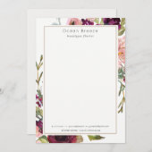 Glam Gold Blush Burgund Wasserfarben Rose Blumen Mitteilungskarte (Vorne/Hinten)