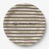 Glam Gold Blush Pink Brown Streifen Pappteller (Vorderseite)