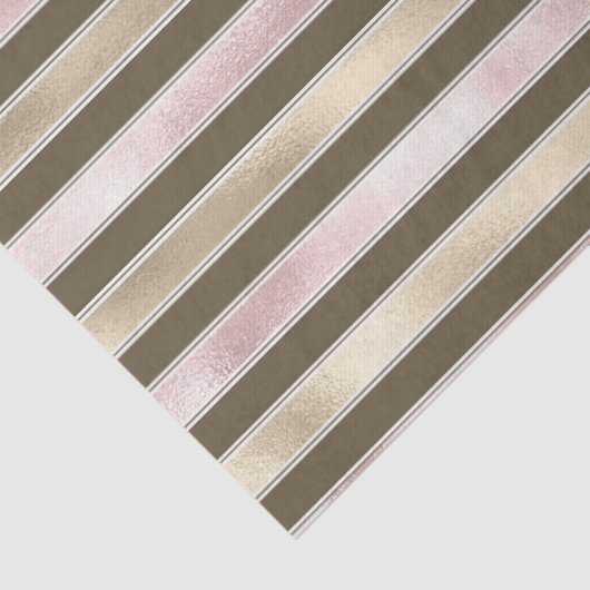 Glam Gold Blush Pink Brown Streifen Seidenpapier (Detail)