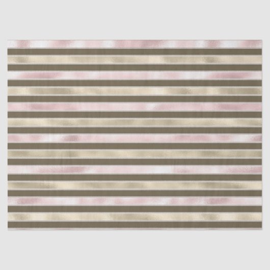 Glam Gold Blush Pink Brown Streifen Seidenpapier (Vorderseite)