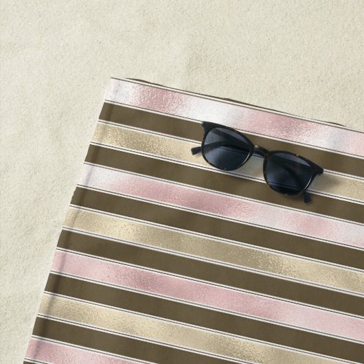 Glam Gold Blush Pink Brown Streifen Strandtuch (Beispiel)