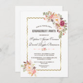 Glam Gold Blush Pink Floral Engagement Party Einladung (Vorne/Hinten)