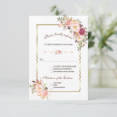Glam Gold Blush Pink Floral Wedding RSVP (Stehend Vorderseite)
