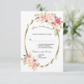 Glam Gold Blush Pink Floral Wedding RSVP (Stehend Vorderseite)