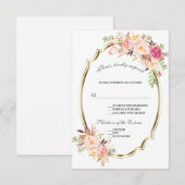 Glam Gold Blush Pink Floral Wedding RSVP Karte (Vorne/Hinten)
