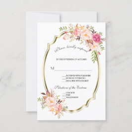 Glam Gold Blush Pink Floral Wedding RSVP Karte