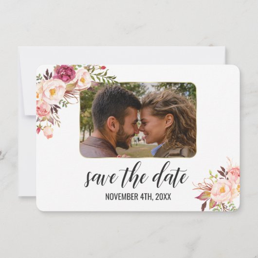 Glam Gold Blush Pink Foto Save the Date (Vorderseite)