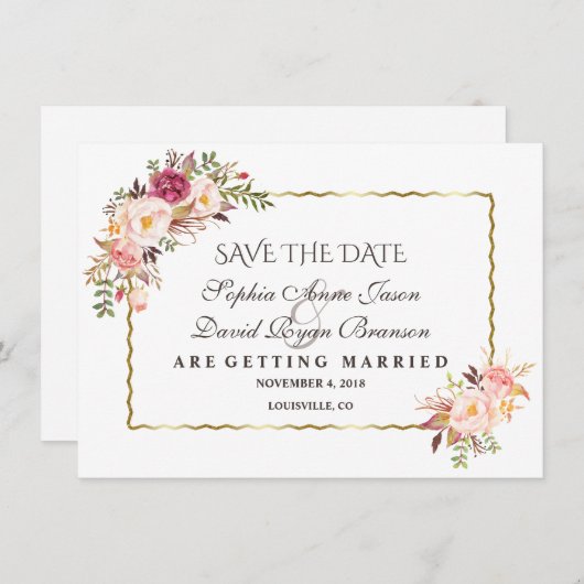 Glam Gold Blush Pink Save the Date (Vorne/Hinten)