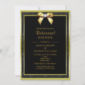 Glam Gold Bow & Black Glitzer Probe Dinner Einladung (Vorderseite)