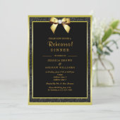 Glam Gold Bow & Black Glitzer Probe Dinner Einladung (Stehend Vorderseite)