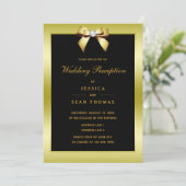 Glam Gold Bow & Black Wedding Empfang Einladung (Stehend Vorderseite)