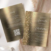 Glam Gold Brushed Metal QR Code Wedding Einladung