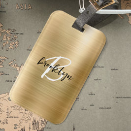 Glam Gold Brushed Metal Schwarz-weiß Monogram Gepäckanhänger