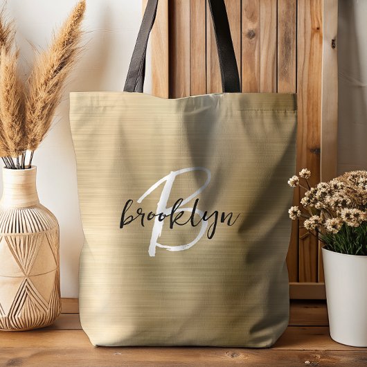 Glam Gold Brushed Metal Schwarz-weiß Monogram Tasche