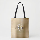 Glam Gold Brushed Metal Schwarz-weiß Monogram Tasche (Vorderseite)