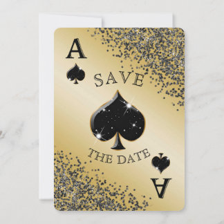 Glam Gold Casino Pik-Spielkarte Save-the-Date Einladung