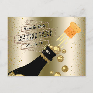Glam Gold Champagne Save the Date Elegant Geburtst Ankündigungspostkarte