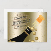 Glam Gold Champagne Save the Date Elegant Geburtst Ankündigungspostkarte (Vorne/Hinten)