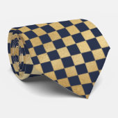Glam Gold Checkerboard Navy Blue Krawatte (Gerollt)