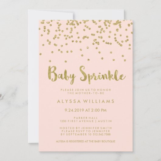 Glam Gold Confetti Baby Sprinkle Einladung (Vorderseite)