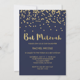 Glam Gold Confetti Bat Mitzvah in Midnight Blue Einladung