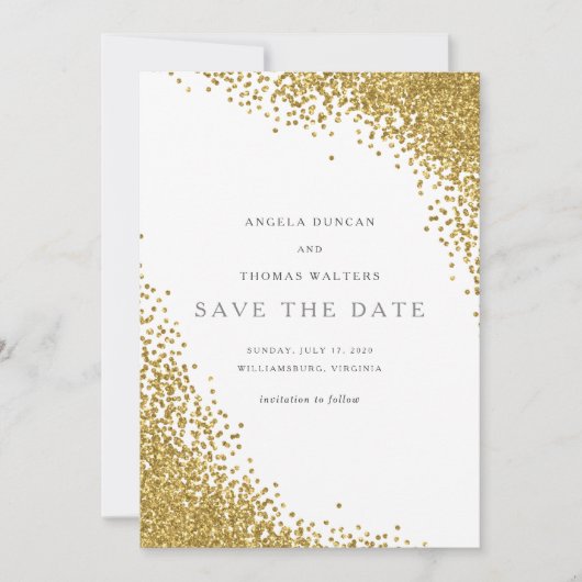Glam Gold Confetti Dots Save the Date Card (Vorderseite)