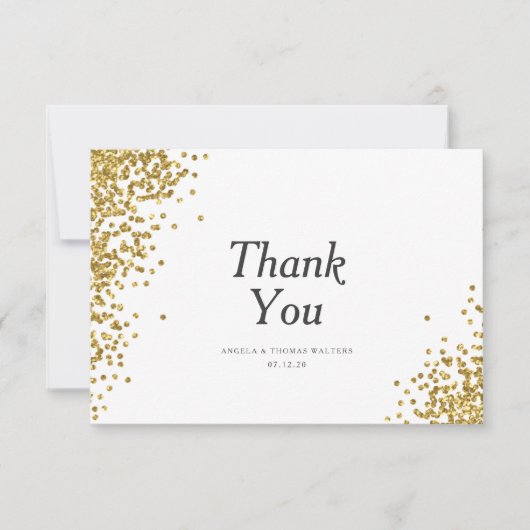 Glam Gold Confetti Dots Wedding Dankeschön Karte (Vorderseite)