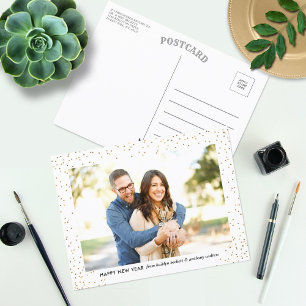 Glam Gold Confetti Happy New Year Foto Feiertagspostkarte