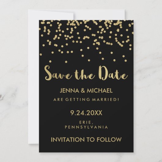 Glam Gold Confetti Wedding Speichern Sie das Datum Save The Date (Vorderseite)