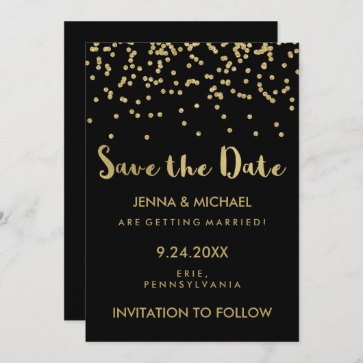 Glam Gold Confetti Wedding Speichern Sie das Datum Save The Date (Vorne/Hinten)