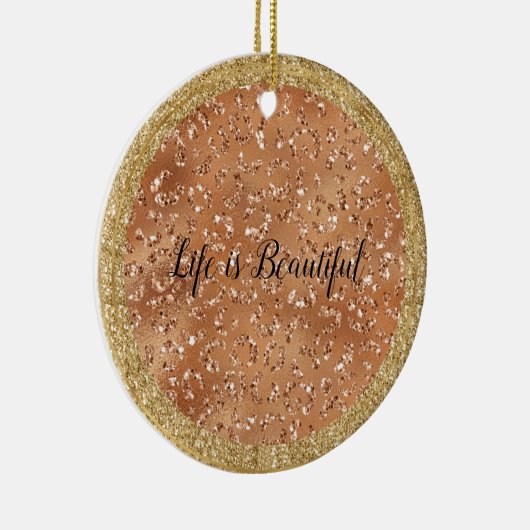 Glam Gold Copper Glitzer Leopard Print Keramik Ornament (Rechts)