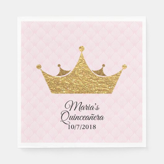 Glam Gold Crown Quinceñera Napkins Serviette (Vorderseite)