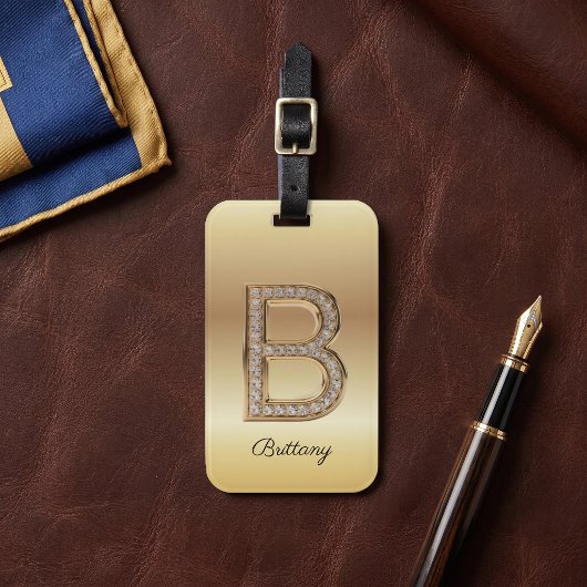 Glam Gold Diamant Monogramm Anfangsbuchstabe B Gepäckanhänger