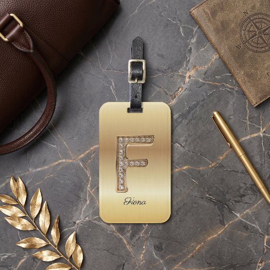 Glam Gold Diamant Monogramm Anfangsbuchstabe F Gepäckanhänger