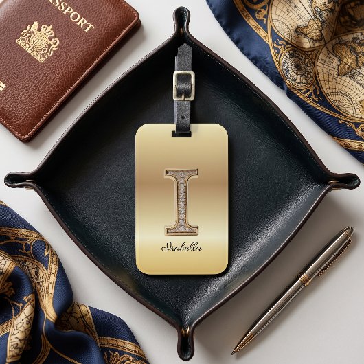 Glam Gold Diamant Monogramm Anfangsbuchstabe I Gepäckanhänger