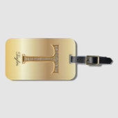 Glam Gold Diamant Monogramm Anfangsbuchstabe T Gepäckanhänger (Vorderseite (Horizontal))