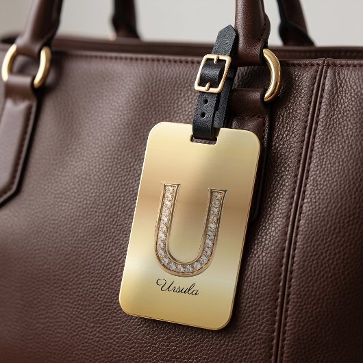Glam Gold Diamant Monogramm Anfangsbuchstabe U Gepäckanhänger