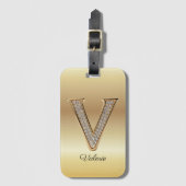 Glam Gold Diamant Monogramm Anfangsbuchstabe V Gepäckanhänger (Vorderseite Vertikal)