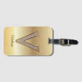 Glam Gold Diamant Monogramm Anfangsbuchstabe V Gepäckanhänger (Vorderseite (Horizontal))