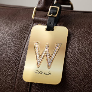 Glam Gold Diamant Monogramm Anfangsbuchstabe W Gepäckanhänger