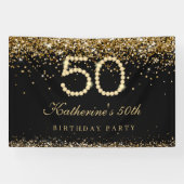 Glam Gold Diamanten 50. Geburtstagsfeier Banner (Horizontal)