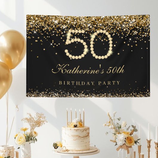 Glam Gold Diamanten 50. Geburtstagsfeier Banner